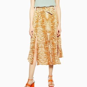 Topshop Zebra Belted Pleated Midi Skirt